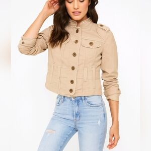 Taxi Jacket Tan Cropped Length Long Sleeve Button Epaulettes Junior Size…